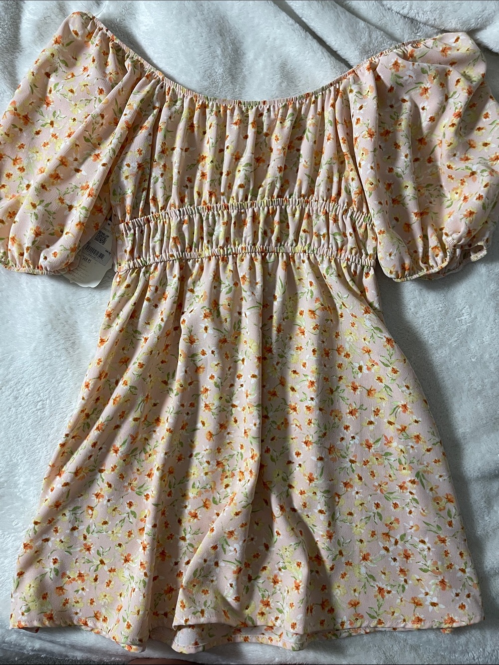Altar'd State Peach Floral Puff-Sleeve Mini Dress - Picture 5 of 5